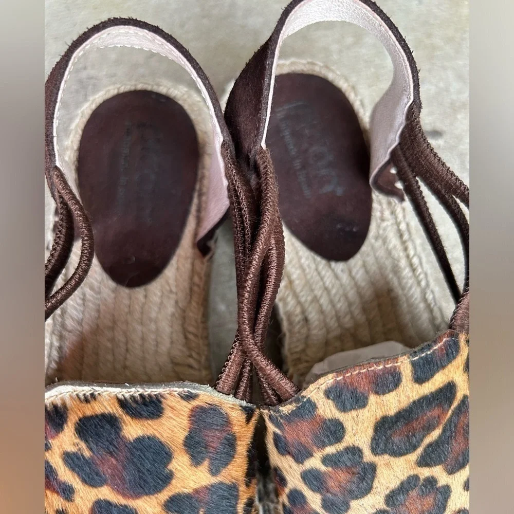 PICON Leopard pony hair closed toe sandal w/jute wrapped wedge heel Sz-6.5. F